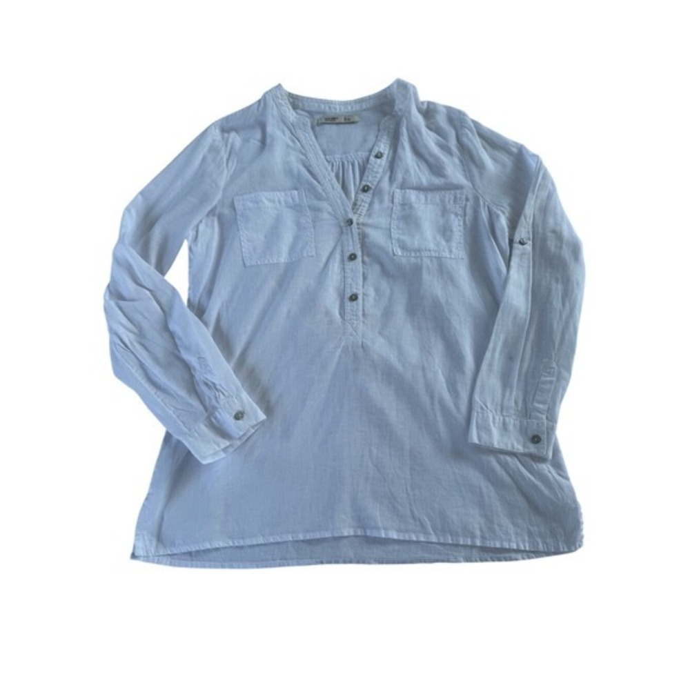 Old Navy Women's White Linen Cotton Blend Henley Popover Blouse Size Medium